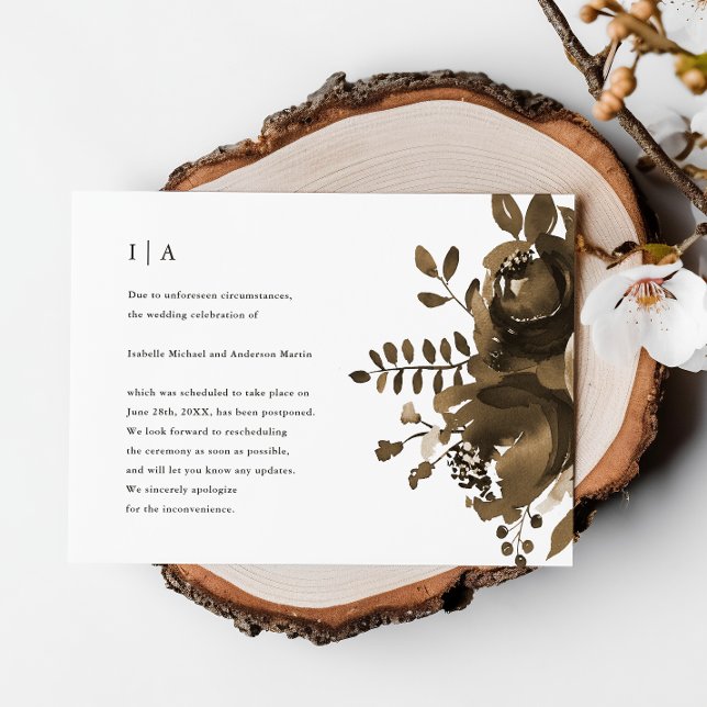 Anúncio Adiamento de Casamento Floral Elegante Taupe (Criador carregado)