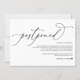 Anúncio Adiamento de Casamento Negro de Script Whimsical