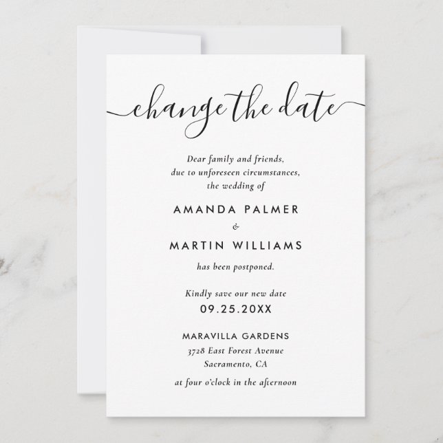 Anúncio Adiamento de Casamento Preto e Branco Moderno (Frente)