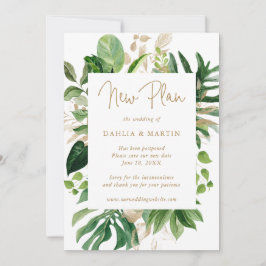 Anúncio Adiamento de Casamento Tropical Greenery Gold
