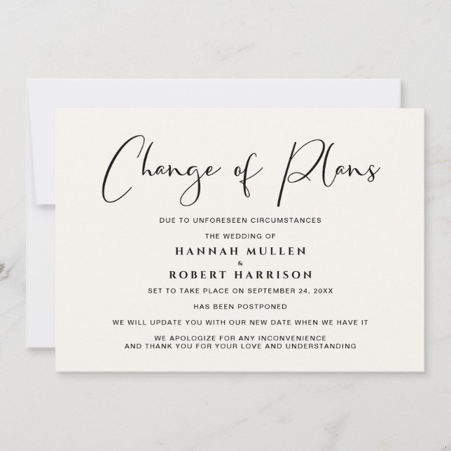 Anúncio Adiamento do Casamento Mudança de Planos Creme (Frente)