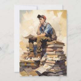 Anúncio Adolescente em uma pilha de livros