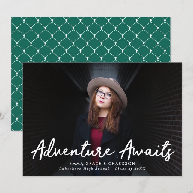 Anúncio Adventure Aguarda Graduação de Fotos Verde por Scr (Frente/Verso)