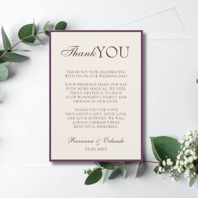 Anúncio Agradecimento de Casamento Deep Plum Champagne Old (Criador carregado)
