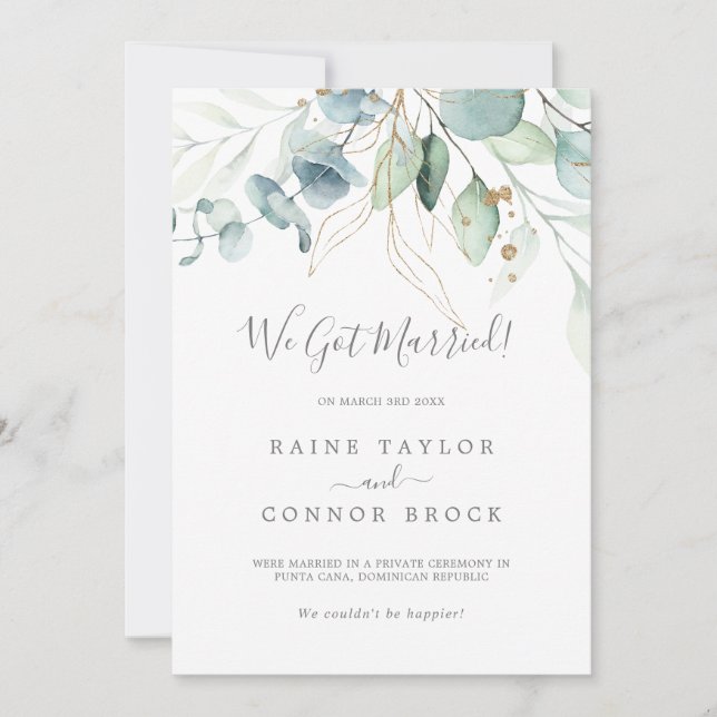 Anúncio Airy Greenery e Dourada Leaf Elopement (Frente)