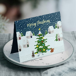 Anúncio Aldeia de neve de Natal com animais bonitos