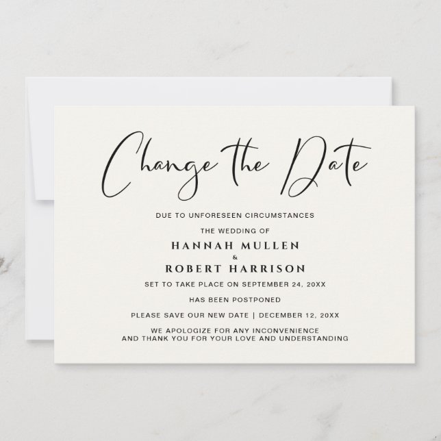 Anúncio Alteração de Data de Casamento Atraso Creme Claro (Frente)