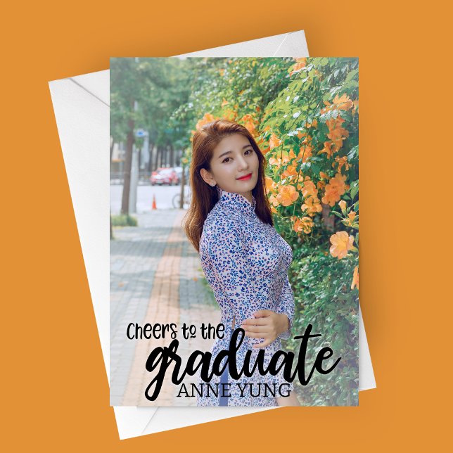 Anúncio Animações para a Graduação de Foto do Formando (Cheers to the Graduate Photo Graduation Announcement Card)