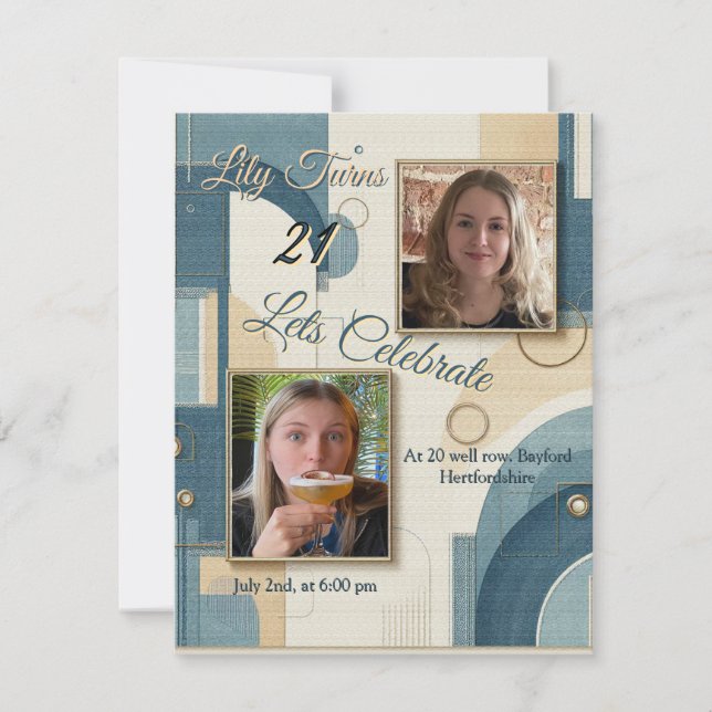 Anúncio aniversário de 21 anos Almond floresce creme azul (Frente)