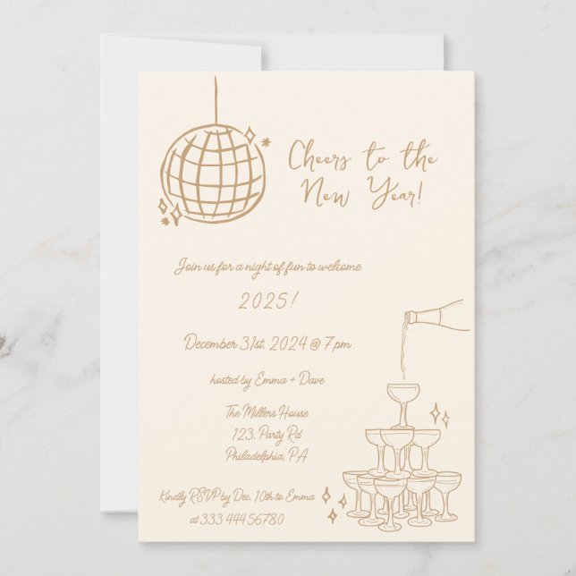 Anúncio Anos novos Parte Convidar manuscrito desenhado (Frente)