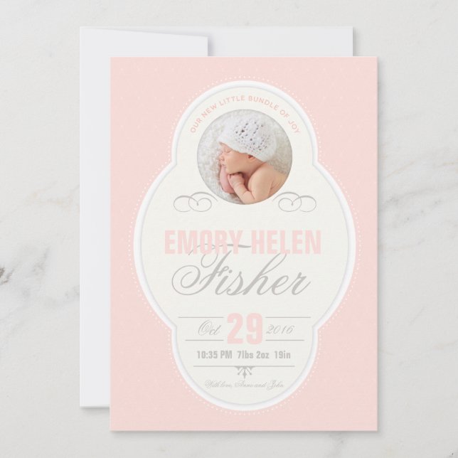 Anúncio Anunciamento de Nascimento da Frame de Bebê - Rosa (Frente)
