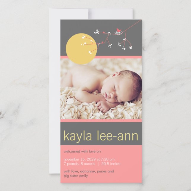 Anúncio Anunciamento de Nascimento de Pássaros e Bebê Fami (Frente)