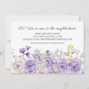 Anúncio Apresentação de Novo Vizinho Floral Aquarela Roxa