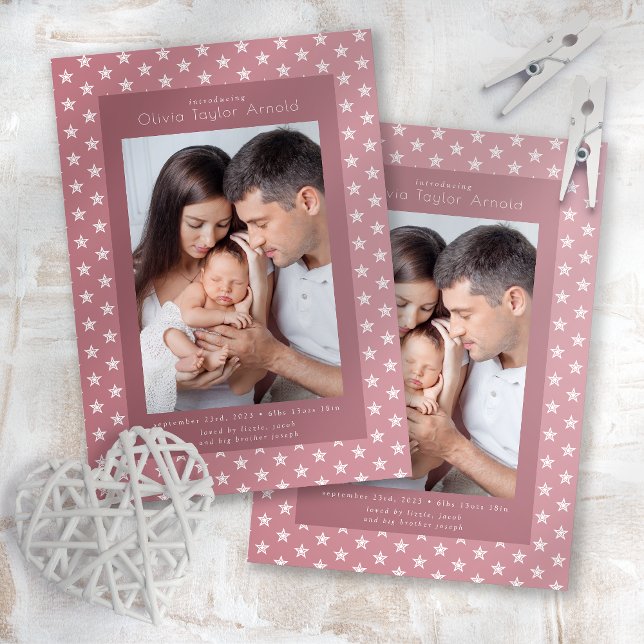 Anúncio Apresentando Foto do Bebê - Pink Stars Birth (Criador carregado)