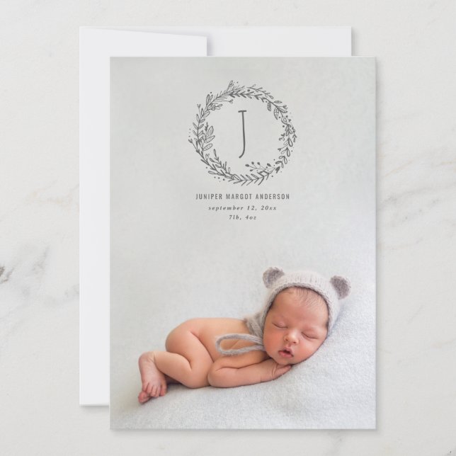 Anúncio Apresentando ramo desenhado à mão foto nascimento (Frente)