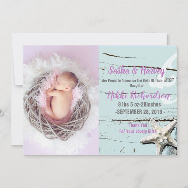 Anúncio aqua seashell Beach Bebê Nascimento Foto do Anúnci (Frente)