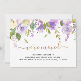 Anúncio Aquarela Floral Roxo Dourado Mudança