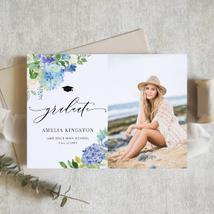 Anúncio Aquarela Foto Floral Hortênsia Azul Graduação