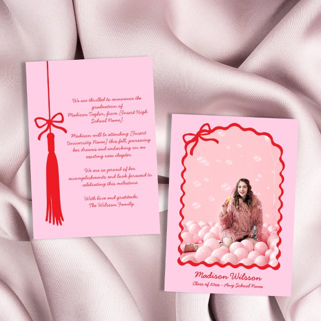 Anúncio Arco Chic Tassel Formando Graduação 2025 (Chic Tassel Bow Grad Photo 2025 Graduation Announcement)