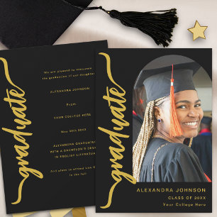 Anúncio Arco Elegante de Graduado Foto Rótulo Dourado