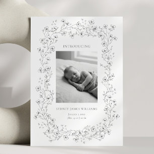 Anúncio Arte de Linha Floral Foto Preto Branco Elegante Na