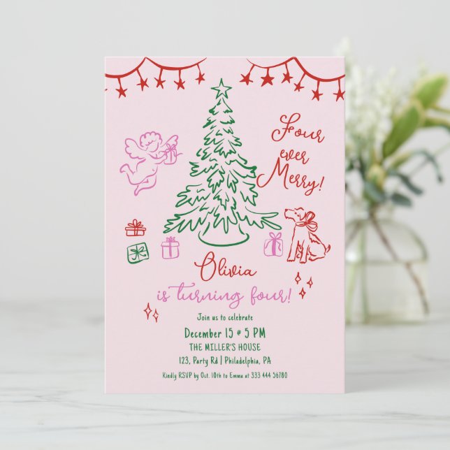 Anúncio Árvore caprichosa de Natal para 4º aniversário (Em pé/Frente)