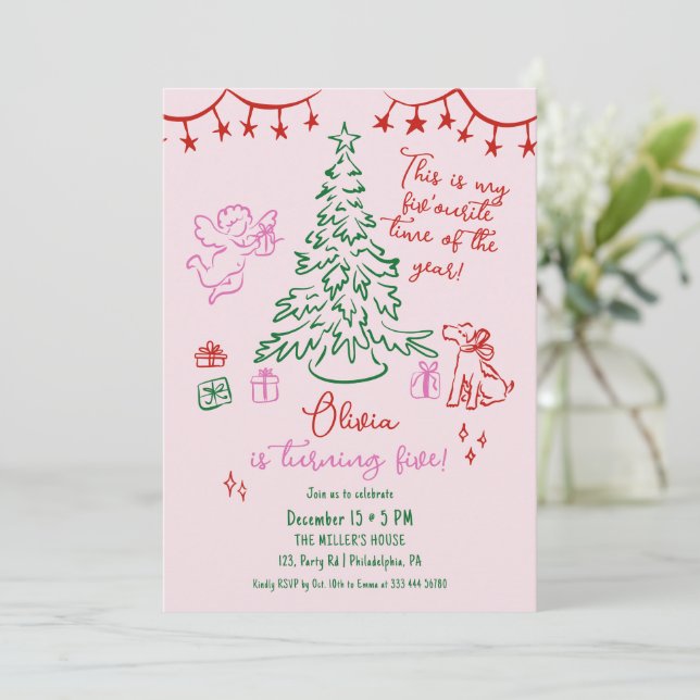 Anúncio Árvore caprichosa de Natal para aniversário de 5 a (Em pé/Frente)