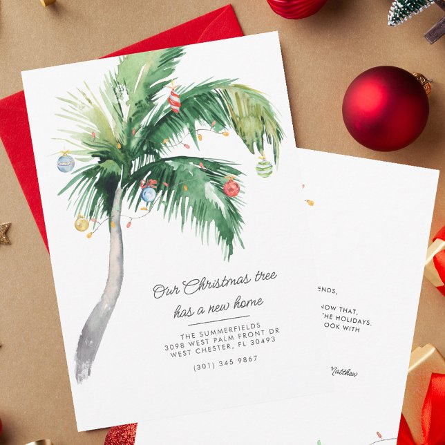 Anúncio Árvore de Palmeira Nós Movemos o Natal Mudando (Christmas Tropical Palm Tree Script Moving Announcement)