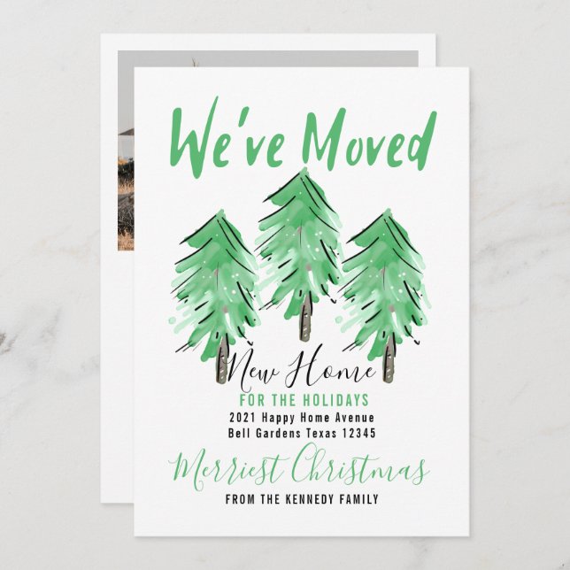 Anúncio Árvore De Pinos De Aquarela Nova Casa Para Feriado (Frente/Verso)