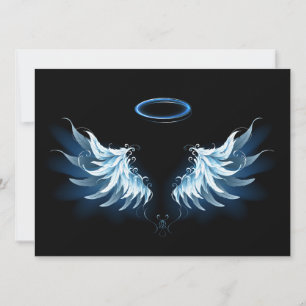 Anúncio Asas de anjo azuis brilhantes em fundo preto
