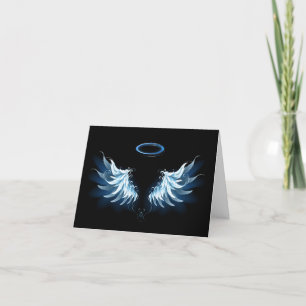 Anúncio Asas de Anjo Brilhantes Azuis em fundo preto