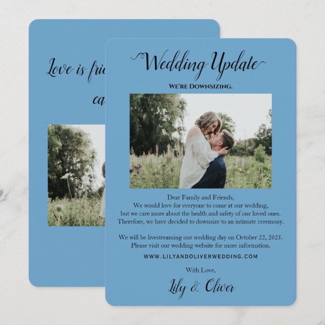 Anúncio Atualização de casamento simples azul celeste 2 Re (Frente/Verso)