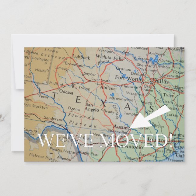 Anúncio Austin, Texas Mudamos o lançamento do novo endereç (Frente)