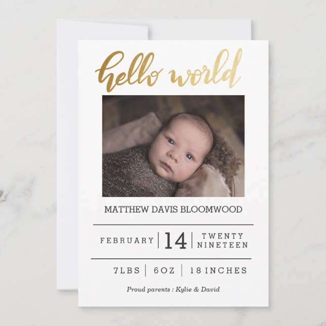 Anúncio Aviso de Nascimento - Foto Manuscrita do Mundo (Frente)