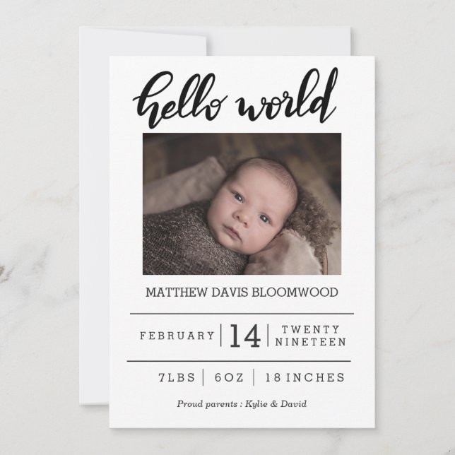 Anúncio Aviso de Nascimento - Foto Manuscrita do Mundo (Frente)