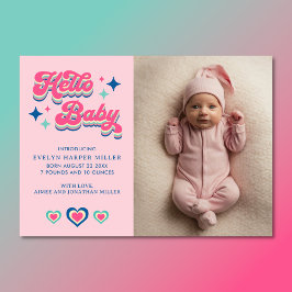 Anúncio Aviso de Nascimento Retro Groovy Hello Baby Card