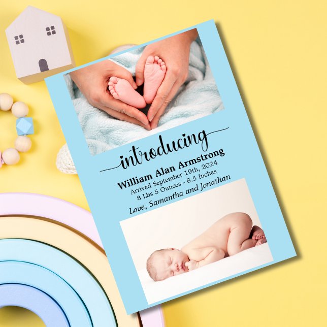 Anúncio Azul Bebê Tamanho e Peso Foto Nascimento (Criador carregado)