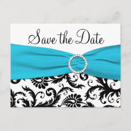 Anúncio Azul, Branco e Preto Cartão Postal de Salvar a Dat