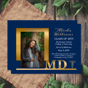Anúncio Azul de Foto Dourado MD Caduceus 1 Elegante cláss