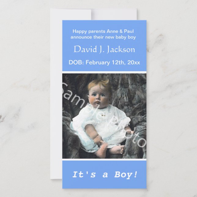 anúncio azul de nascimento do bebê. (Frente)