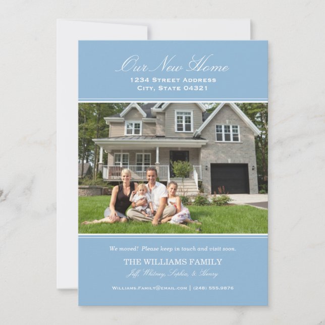 Anúncio Azul Elegante Nossa Nova Fotografia Doméstica Move (Frente)