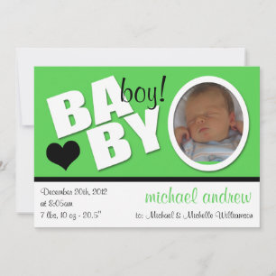 Anúncio B A B Y Trendy Green Photo Birth Announing (Anúnci