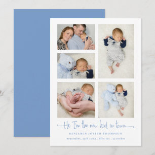 Anúncio Baby Boy 5 Photo Collage Blue New Kid Script Birt