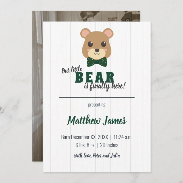 Anúncio Baby Boy Bear Verde e Dourado Bebê Vertical (Frente/Verso)