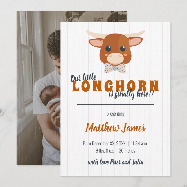 Anúncio Baby Boy Longhorn Queimou o Nascimento Vertical La (Frente/Verso)