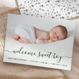 Anúncio Baby Boy Photo Black White Script Hearth Birth