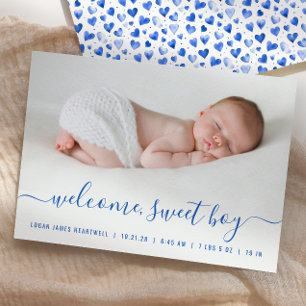 Anúncio Baby Boy Photo Blue Script Hearth Birth