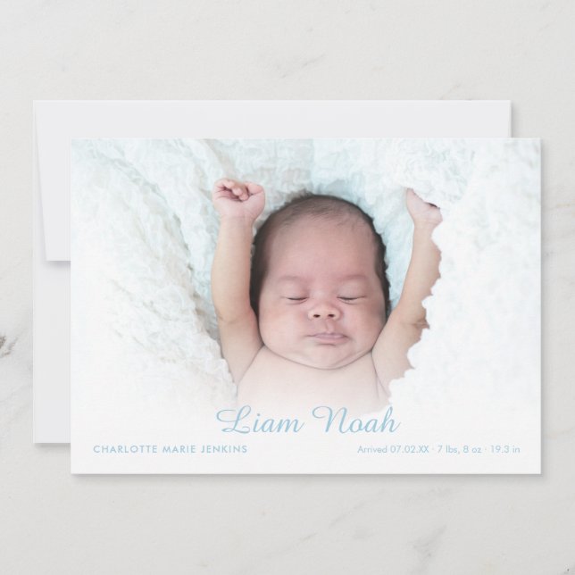 Anúncio Baby Boy Photo Modern Elegant Script Name Birt (Frente)