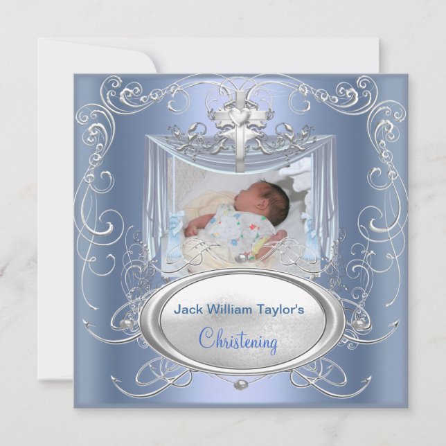 Anúncio Baby Christening Boy Blue Silver Cross (Frente)