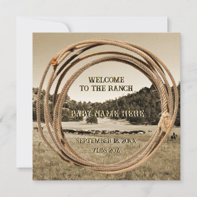 Anúncio Baby Cowboy or Cowgirl Birth Announcement (Frente)